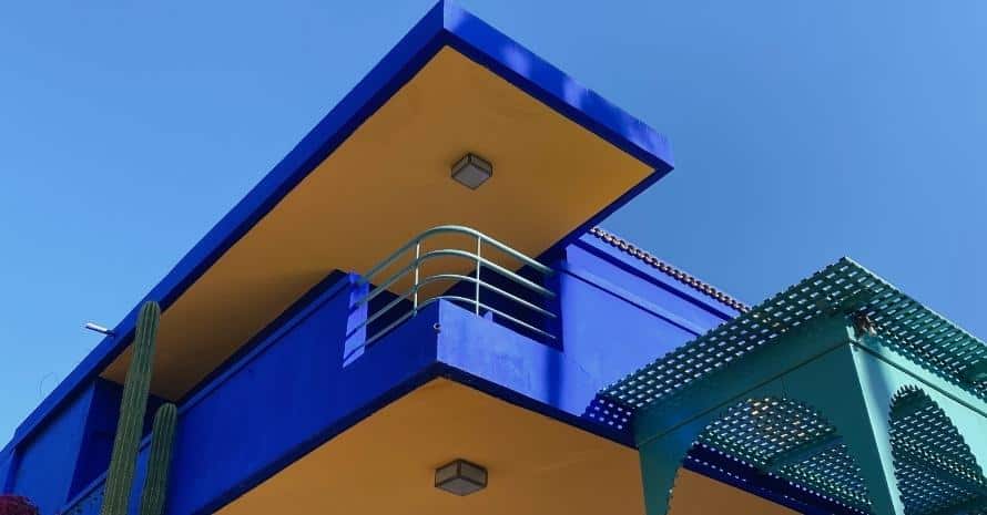 Blue and yellow concrete building