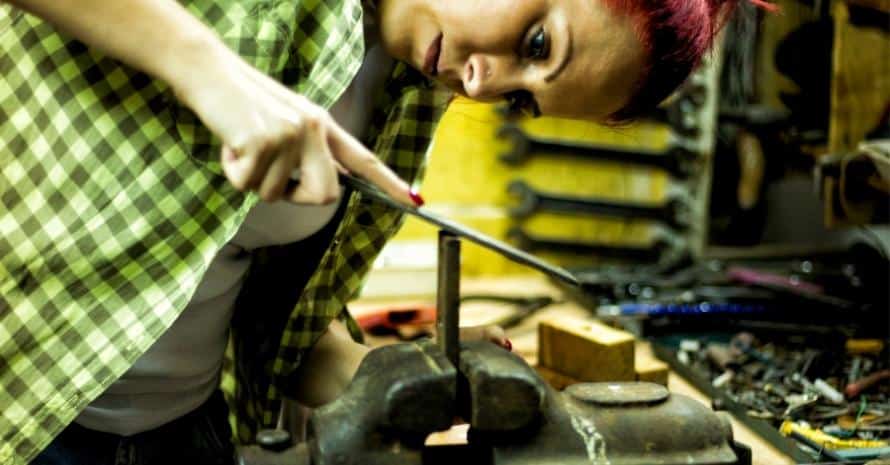 Female carpenter using carpenter bee