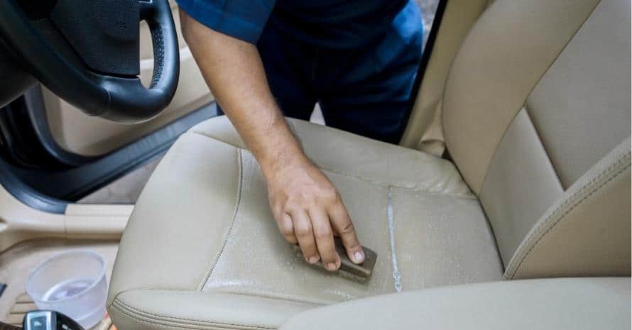 Hand Cleaning the Leather Car Seat