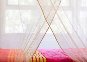 bed with mosquito net
