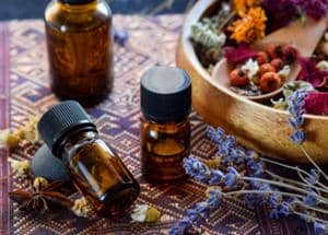 dried herbs and essential oils