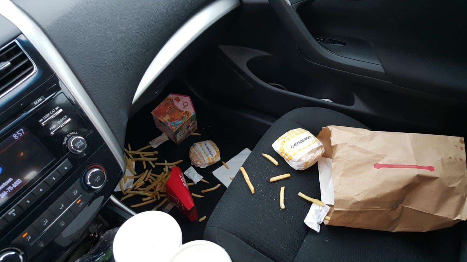 food leftovers in car