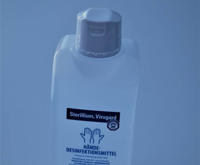bottle of hand disinfectant