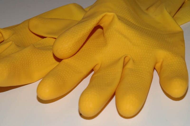 pair of yellow rubber gloves